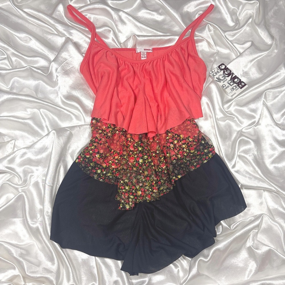 y2k Romper Pink New Floral Ruffle Tiered Sleeveless Bongo XL